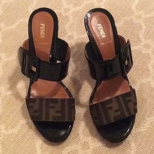 FENDI Black patent leather wedges. Barely worn!!!